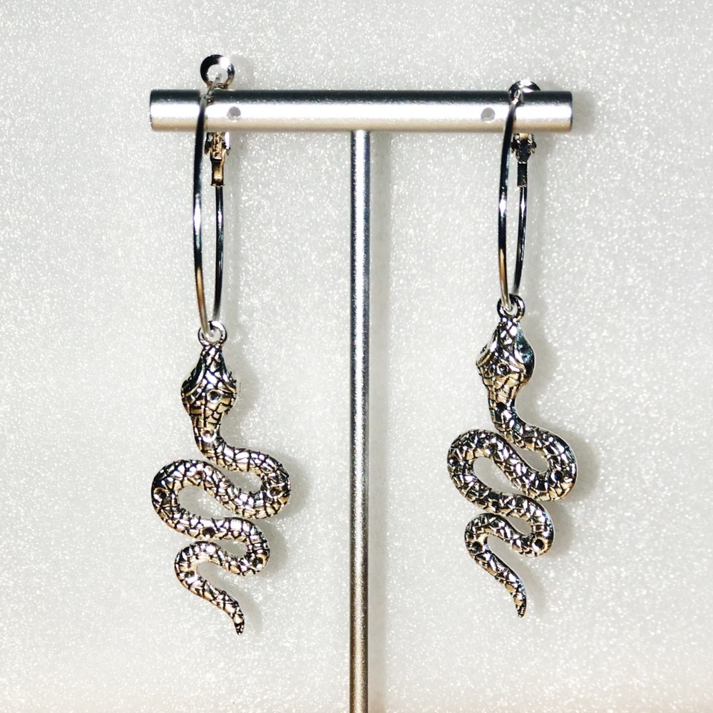 Snakes on silver hoops